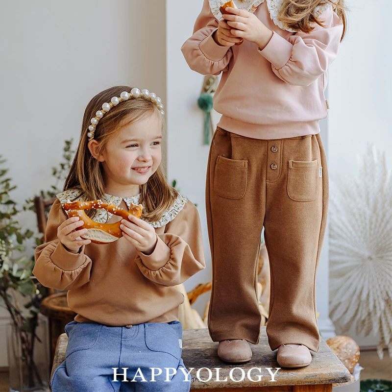 Happyology英国儿童童装新款裤装秋冬装男童裤子女童微喇针织长裤