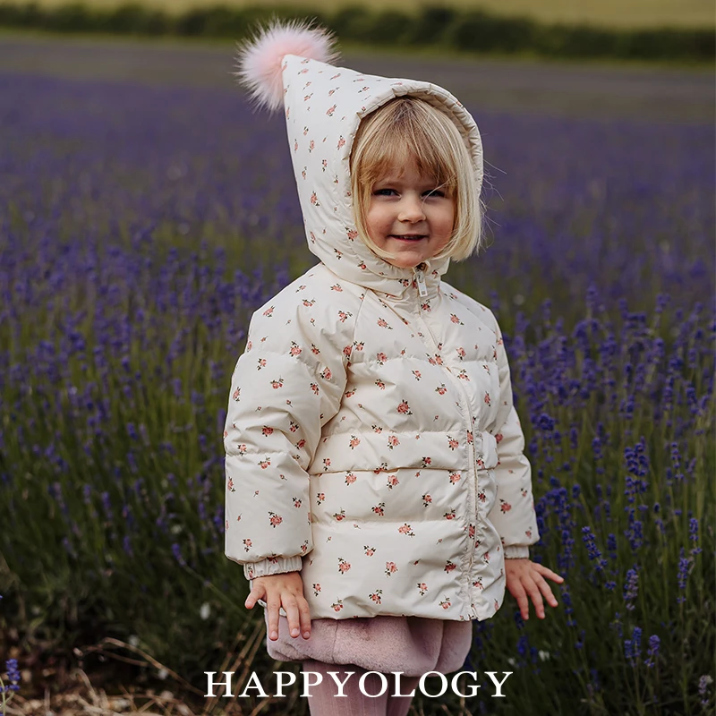 Happyology英国连帽秋冬装新款外套童装男童满印女童白鸭绒羽绒服