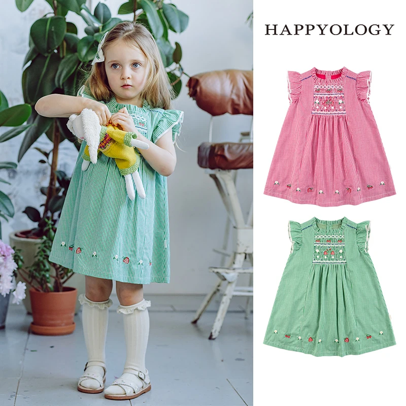 Happyology英国儿童司撞色马克绣花女童春夏装新品裙子童装连衣裙