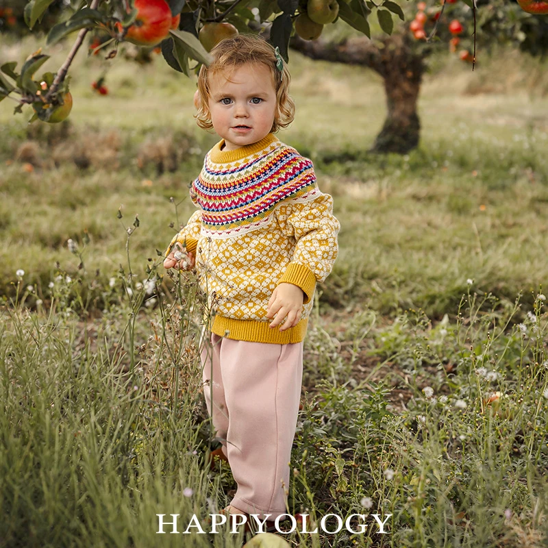 [2件9折]英国儿童秋冬新款毛衫女童童装费尔岛拼接毛织男童毛衣