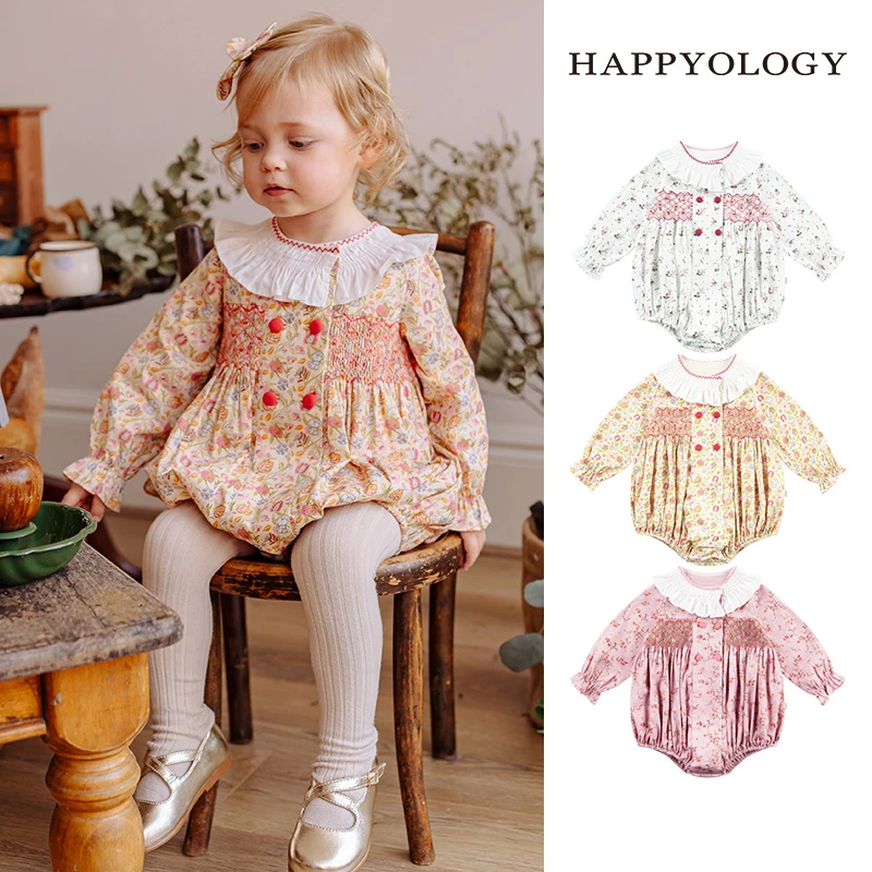 [2件9折]英国儿童婴幼儿宝宝哈衣新款手工爬服女童司马克连体衣