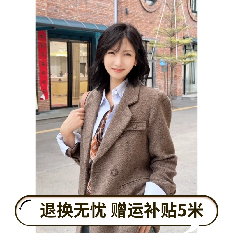 高级感西装毛呢外套女2024新款加厚加棉中长款小个子呢子外套G855