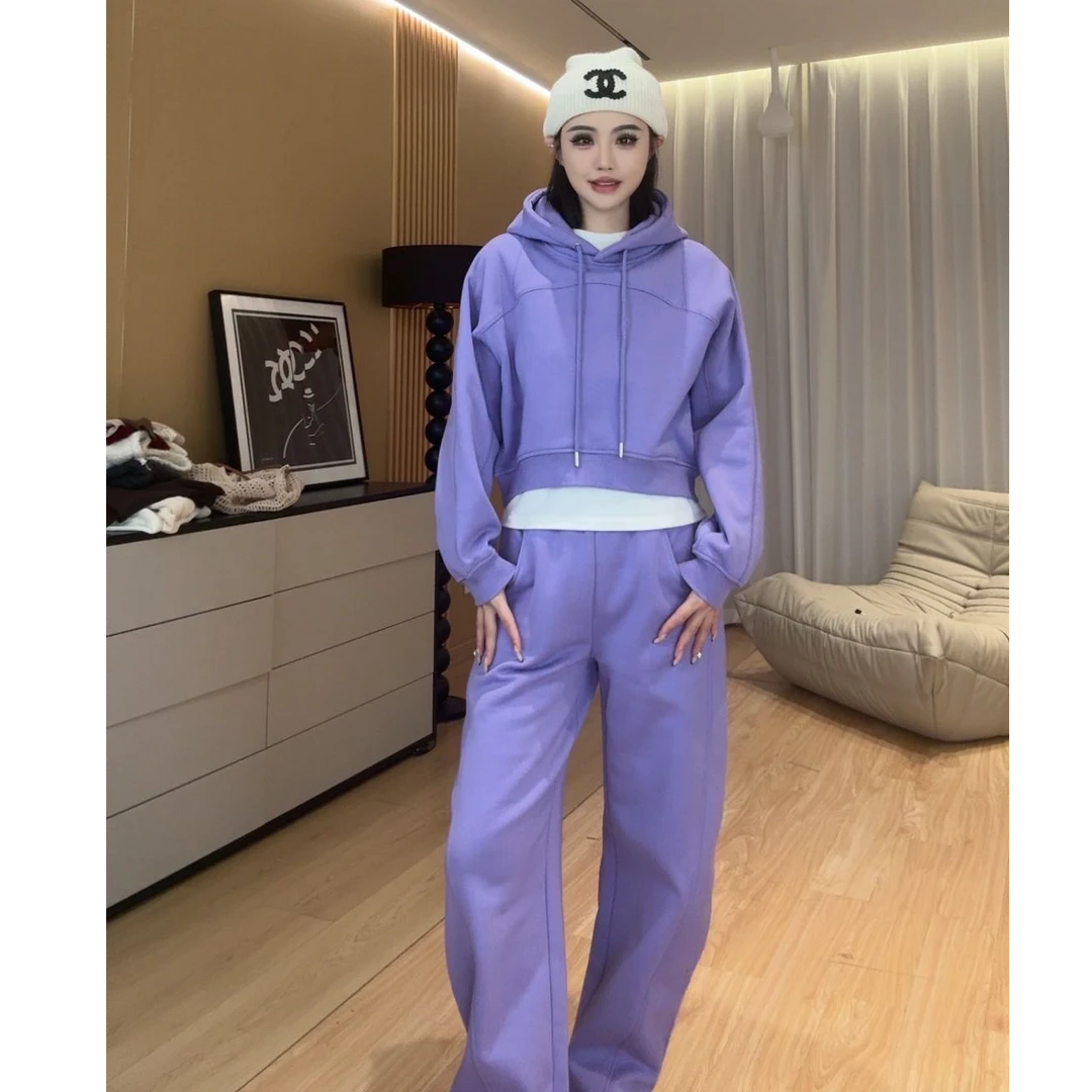 【浅紫色/红人上新】加厚绒巨暖！连帽卫衣 弯刀裤卫裤套装M405T3292