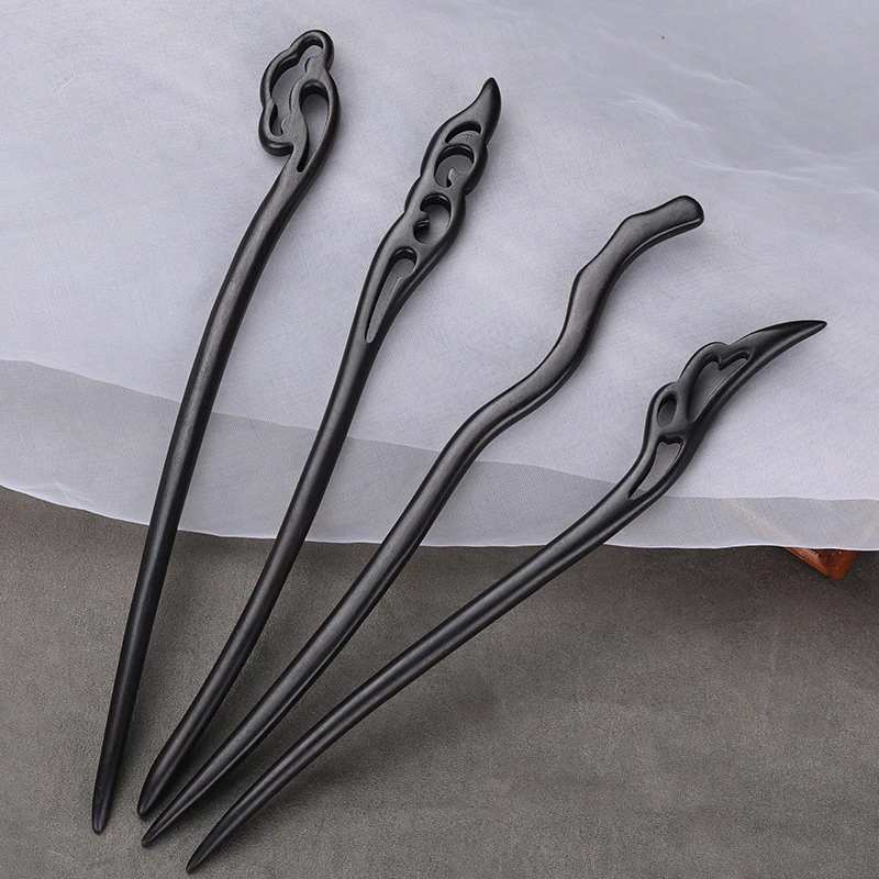 【檀木简约】加长实木长发簪古风黑檀木簪子简约现代盘发汉服发饰女