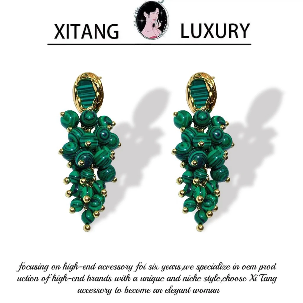 铜合金耳饰 《阳光玫瑰》绿色复古小众个性优雅耳钉耳环耳坠8125