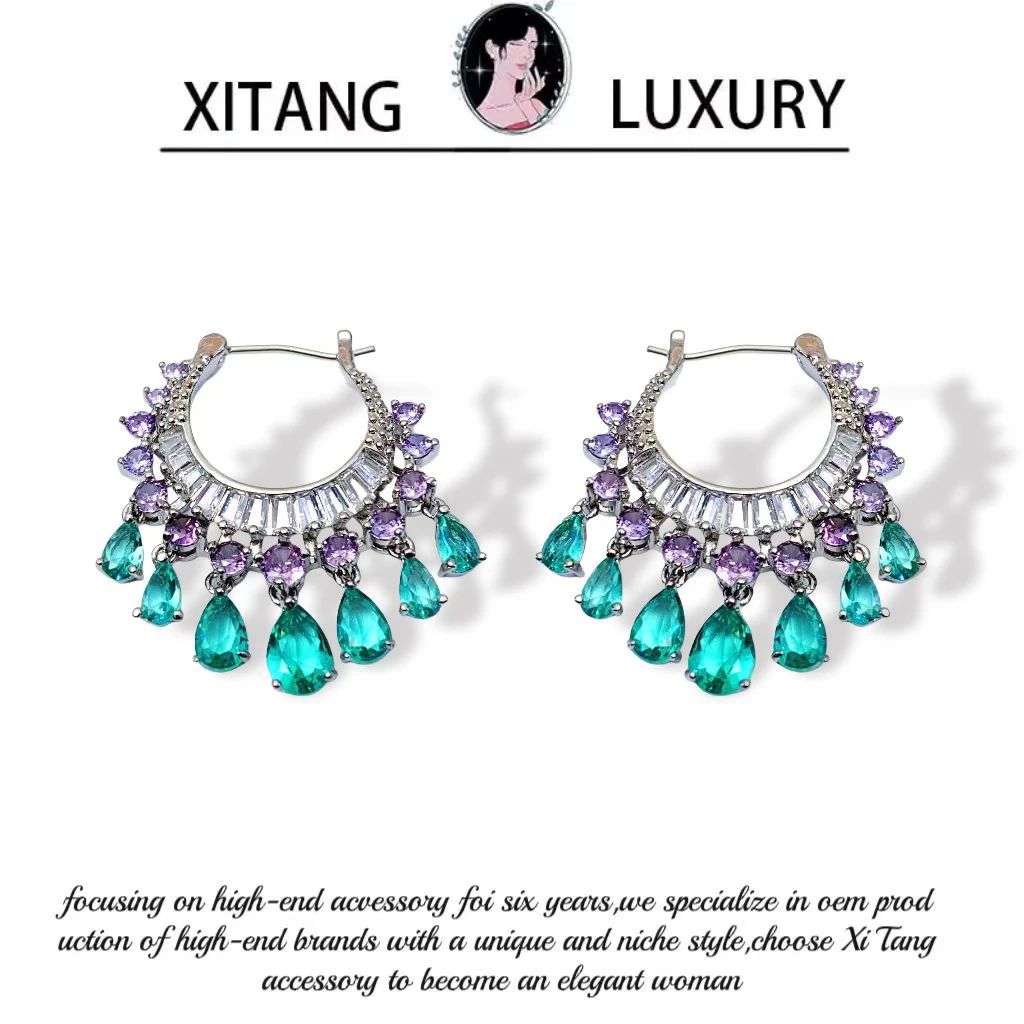 铜合金耳饰 《月牙湾》复古欧美彩色手工气质时尚耳钉耳环耳坠8348