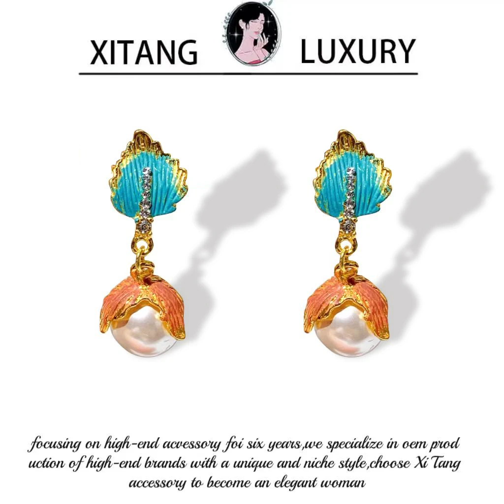 铜合金耳饰 《夏日摇曲》设计师国风古风彩色甜美耳钉耳环耳坠8436