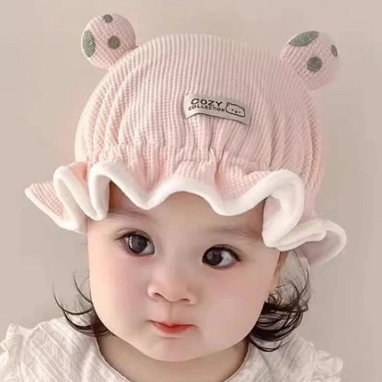 婴儿帽子秋冬公主可爱新生儿加绒胎帽保暖秋季小月龄女宝宝渔夫帽