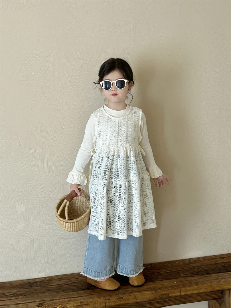 2024秋韩系镂空背心裙叠穿氛围连衣裙女童幼儿园穿搭