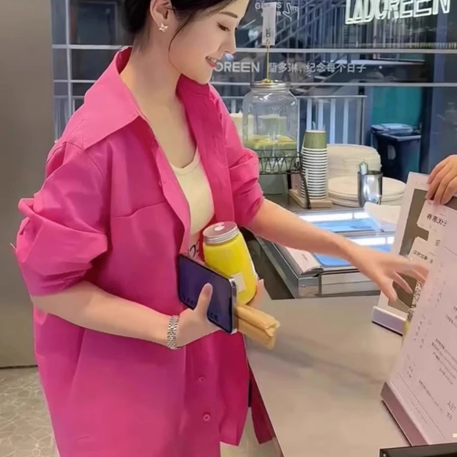 玫粉色polo领衬衫女2025秋季新款洋气减龄小衫设计感别致衬衣外套