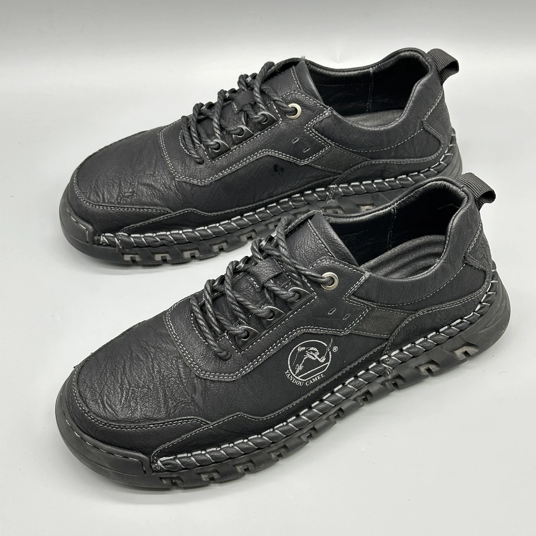 西域骆驼冬季男士手工缝线软底户外休闲皮鞋防滑百搭大码工装鞋男