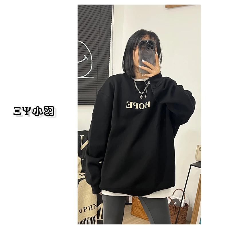 【小羽家】896休闲百搭字母印花长袖廓形卫衣宽松薄款韩版上衣外穿