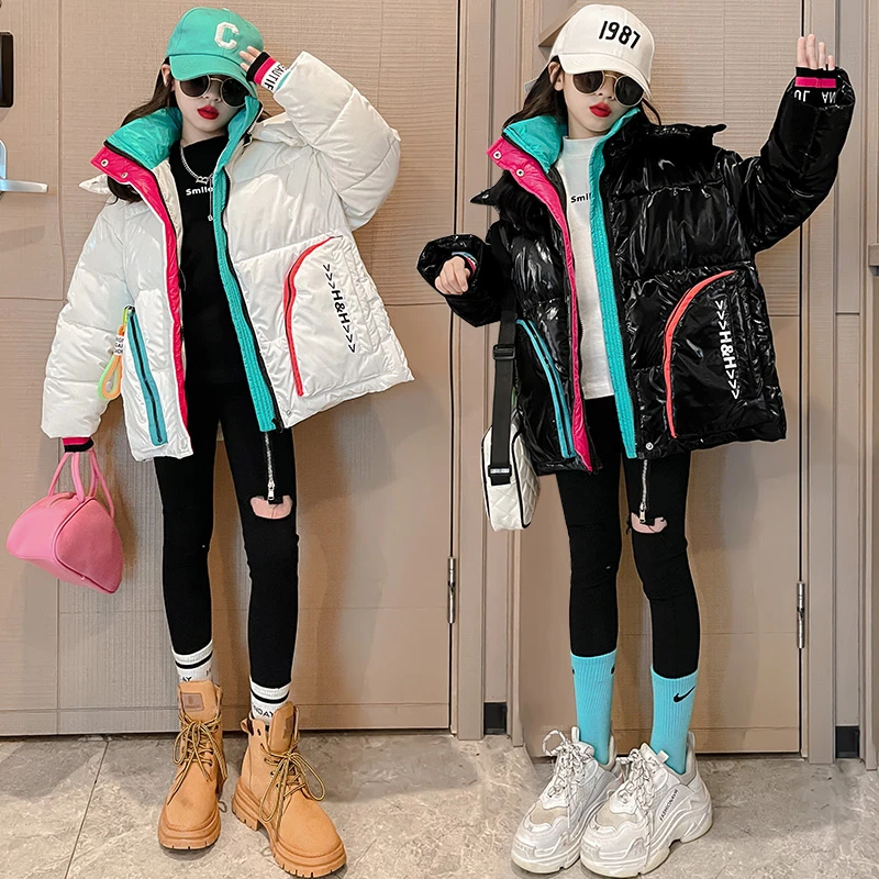 巴拉扣扣女童棉服冬季2025新款中大儿童装亮面免洗保暖棉衣加厚