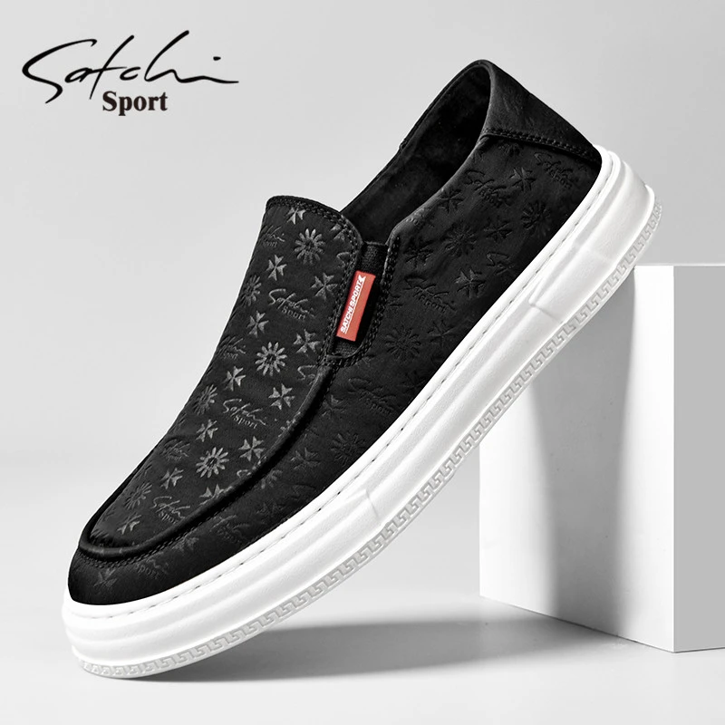 沙驰男鞋冬季懒人一脚蹬透气时尚百搭休闲软底薄款舒适商务休闲鞋