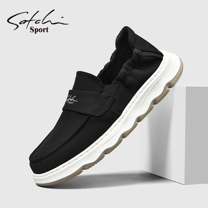 沙驰男鞋秋季透气百搭轻便冰丝布鞋懒人一脚蹬时尚舒适软底豆豆鞋