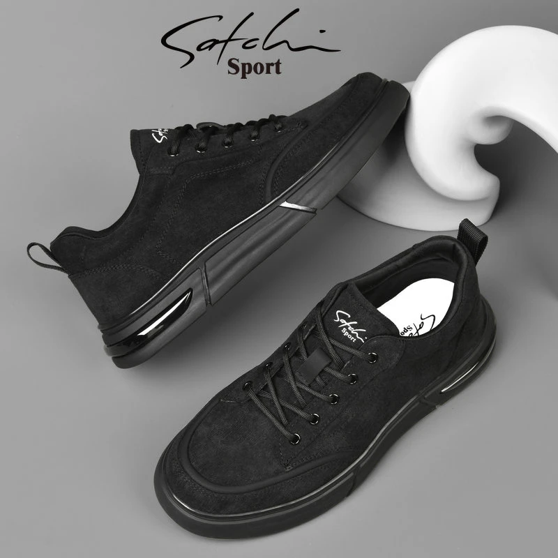 沙驰男鞋2025年秋季新款商务休闲鞋舒适软底全黑高级感轻奢爸爸鞋