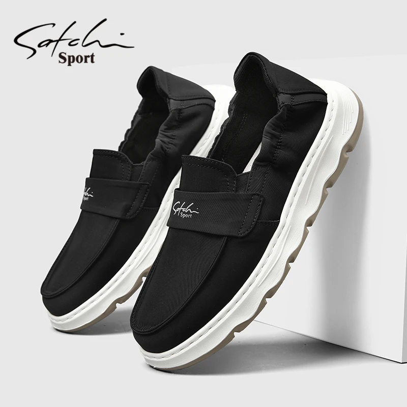 沙驰男鞋男士透气冰丝布运动休闲时尚休闲鞋2025松糕底冬季乐福鞋