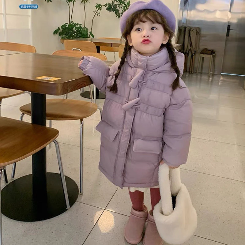 儿童中长款羽绒服2023新款韩版洋气白鸭绒女童连帽加厚冬装外套潮