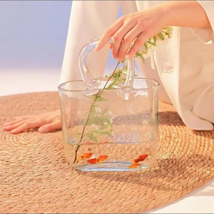 创意网红高端透明玻璃手提包包鱼缸花瓶摆件客厅插花水培装饰鱼缸