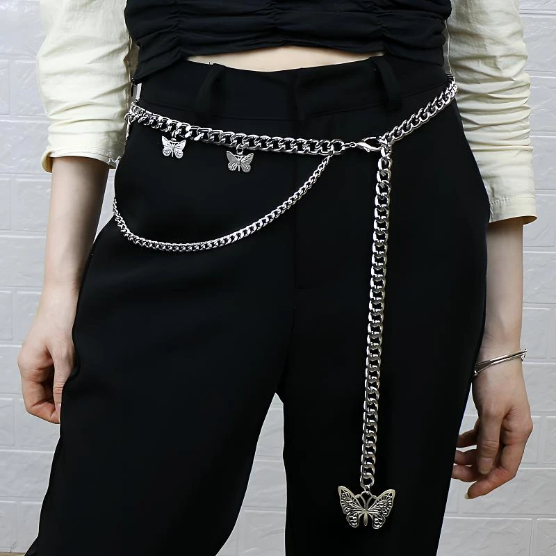 金属链条蝴蝶腰链女配裙子时尚加长胖妹妹装饰腰链ins辣妹配饰潮