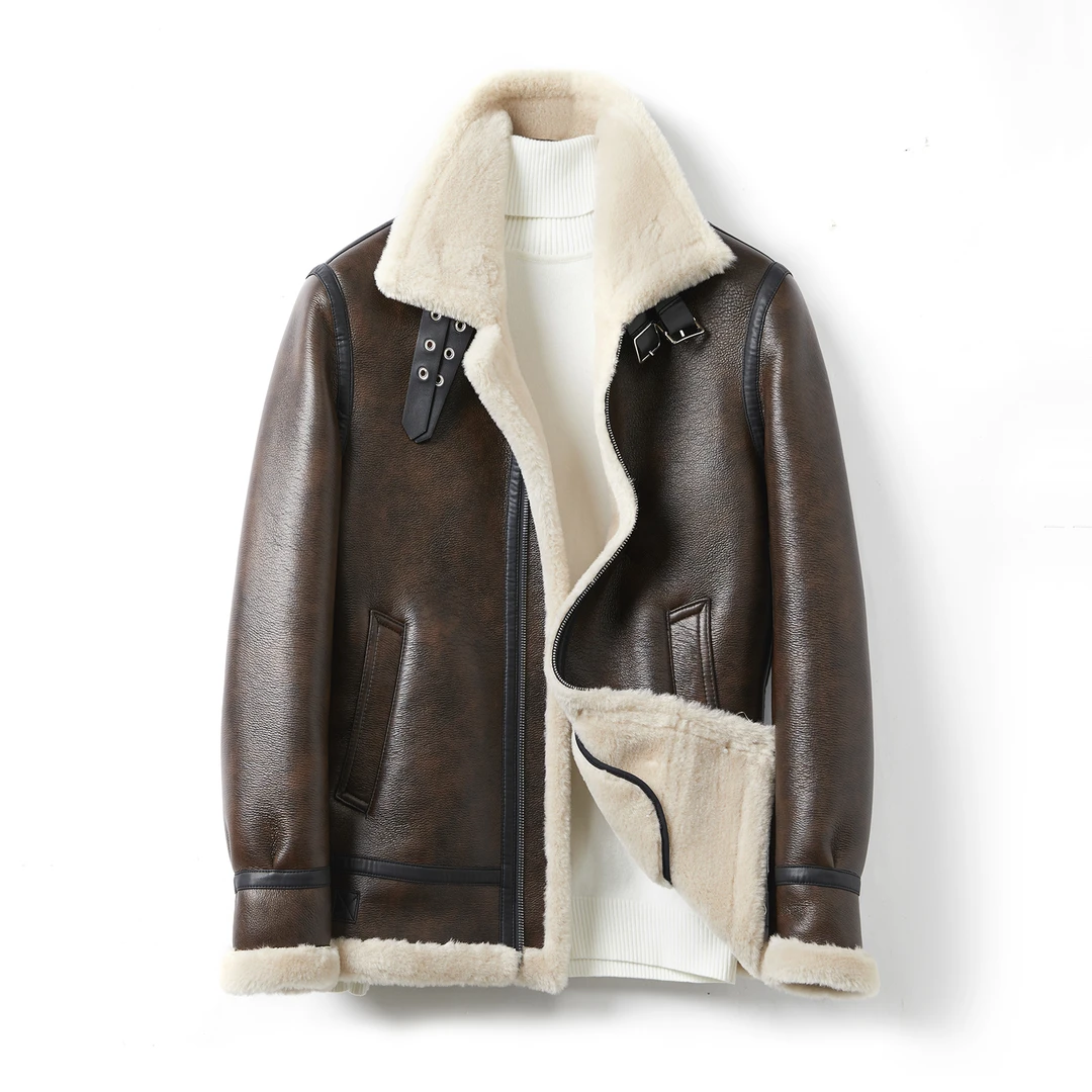 【玖哥严选】海宁2023秋冬新款保暖翻领男款休闲羊毛皮夹克外套P606