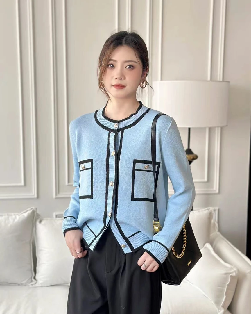 小香风提花设计感毛衣针织衫女2024秋冬新款时尚百搭开衫外搭8506