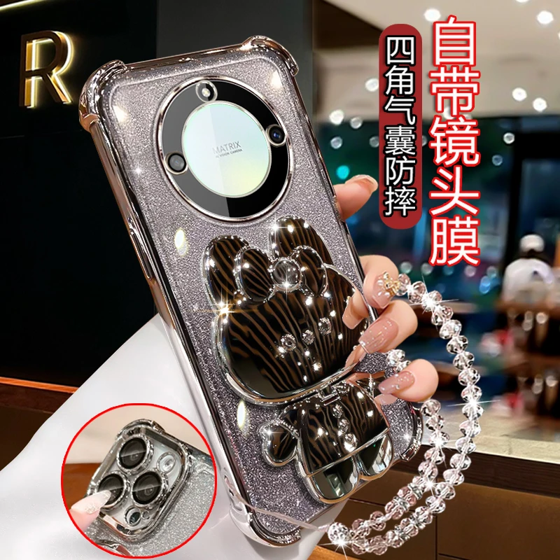 适用荣耀X60手机壳女潮5G新款 BRC-AN00镜头膜全包四角防摔闪粉壳