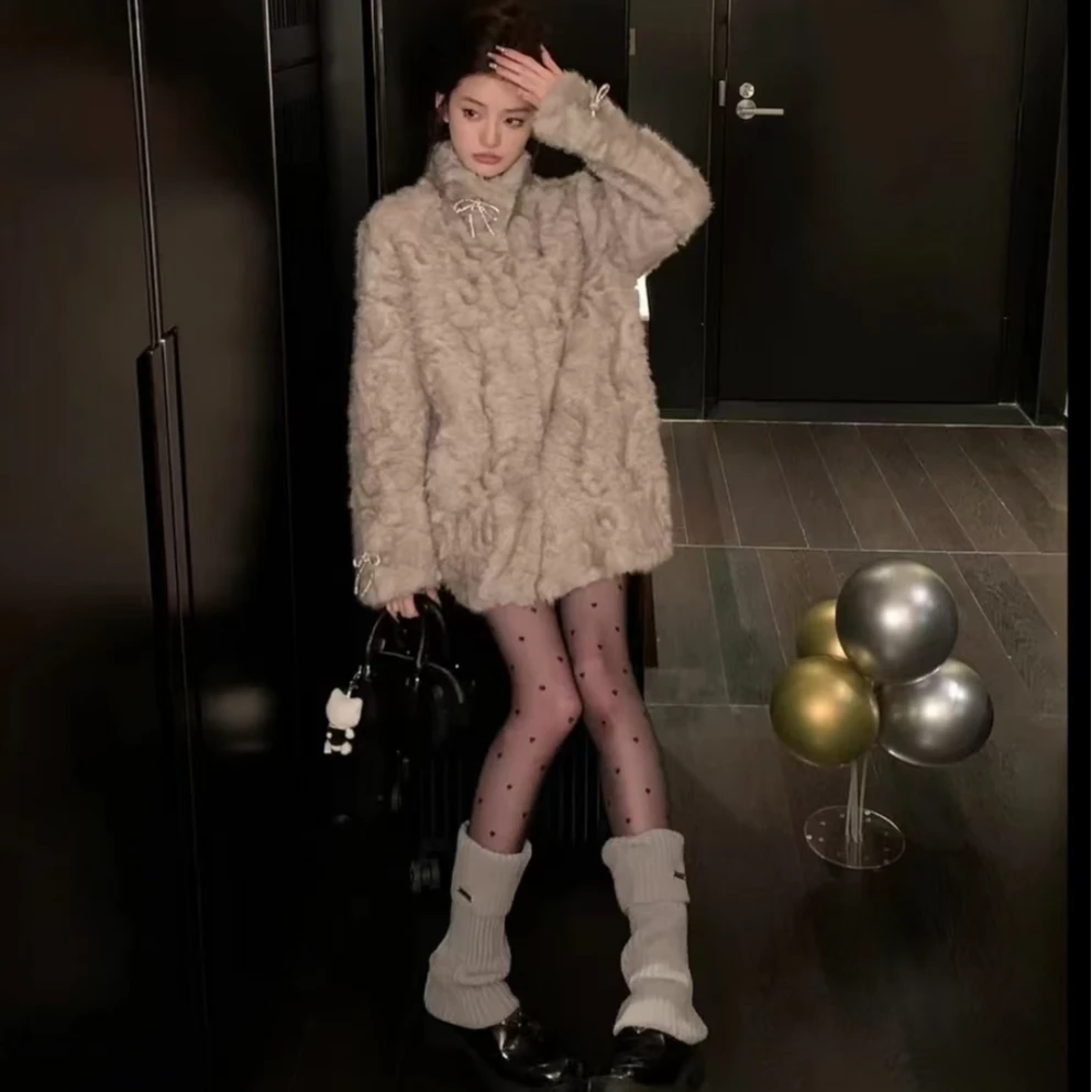 2025秋冬新款女毛毛外套网红轻奢休闲短款蝴蝶结外套