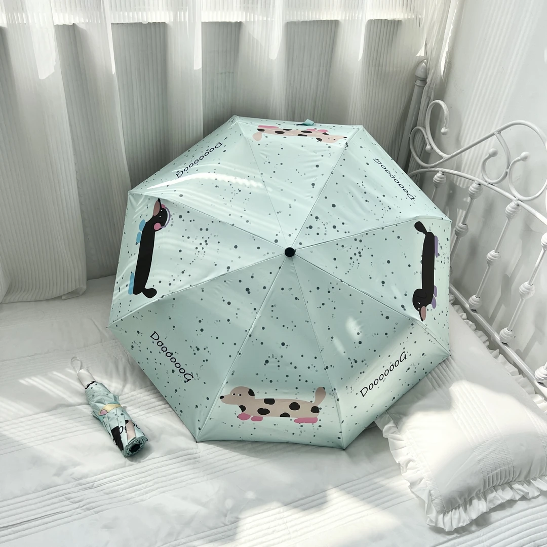 美式腊肠狗自动雨伞黑胶防晒伞防紫外线晴雨两用折叠治愈系太阳伞