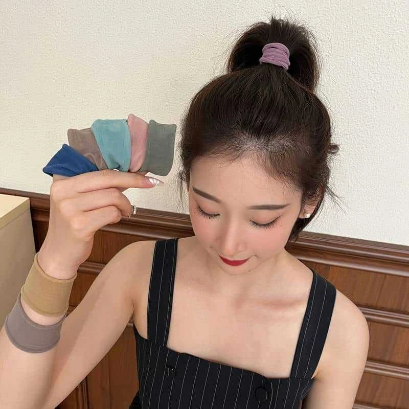 超柔软5根装百搭橡皮筋扎头发绳简约纯色宽边高弹力耐用发圈发绳