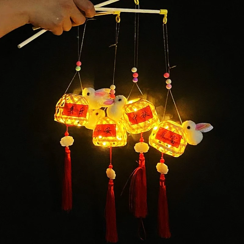 竹编古风兔子灯笼发光玩具中秋新年夜光手提小礼品摆摊小商品