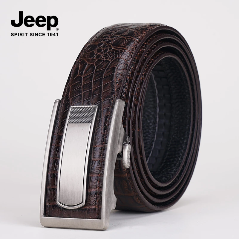 JEEPSPIRIT男士皮带内穿自动扣头层牛皮真皮鳄鱼纹裤带休闲裤腰带