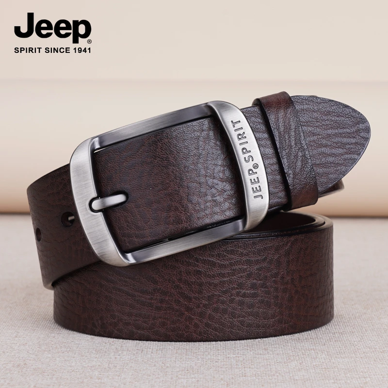 JEEP SPIRIT吉普新款头层牛皮男士针扣休闲裤腰带百搭真皮皮带