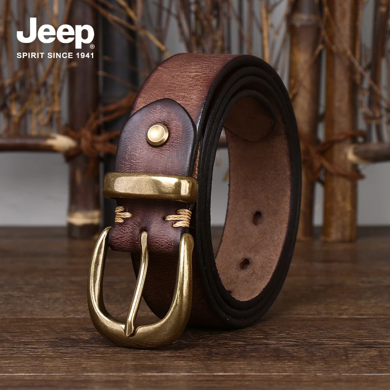 JEEPSPIRIT吉普爆款皮带针扣头层牛皮百搭百搭真皮裤带裤腰带