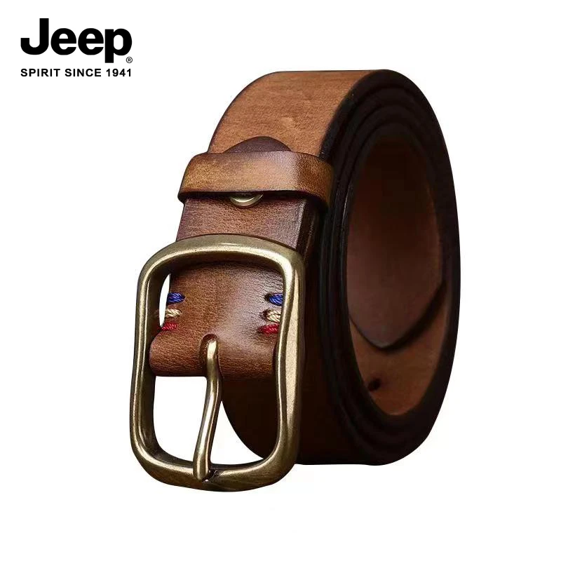 JEEP SPIRIT吉普复古加厚男士头层牛皮针扣牛皮皮带腰带真皮裤带