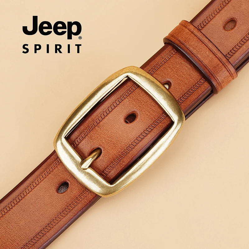 JEEP SPIRIT吉普新款复古皮带男士真皮针扣头层牛皮时尚裤腰带潮