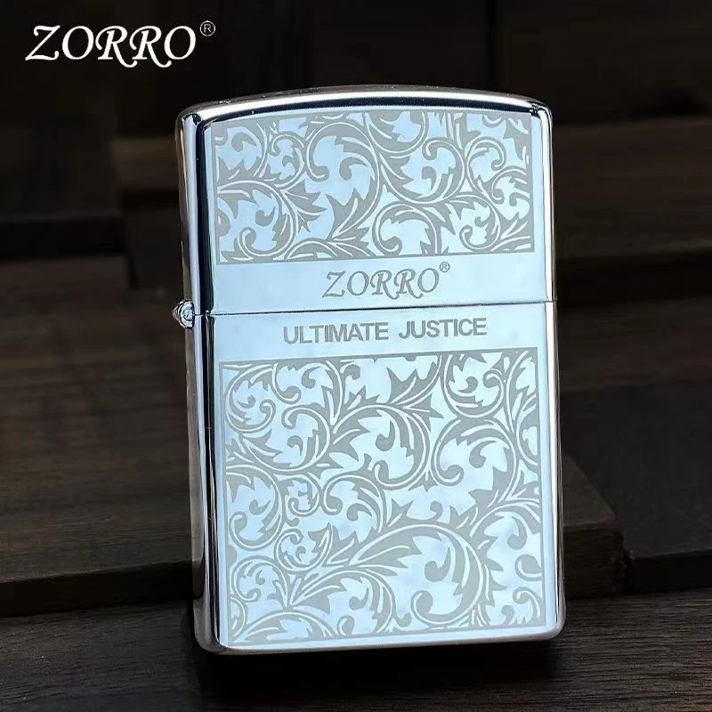 ZORRO佐罗正品白冰双面唐草防风煤油打火机高端盒赠煤油火石棉