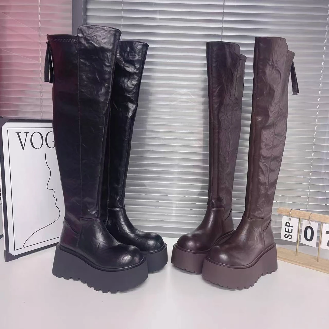 2024秋冬新款厚底过膝长靴高筒靴圆头显瘦弹力瘦瘦靴女款时装靴