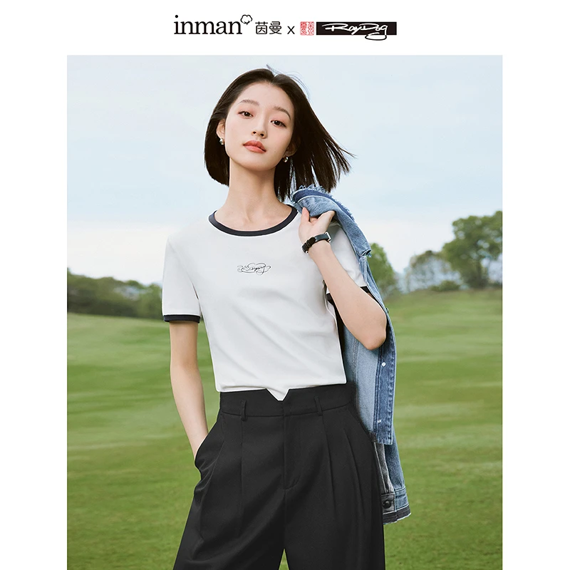 茵曼米雷系列刺绣T恤2024夏季新款短袖显瘦休闲百搭小个子上衣女
