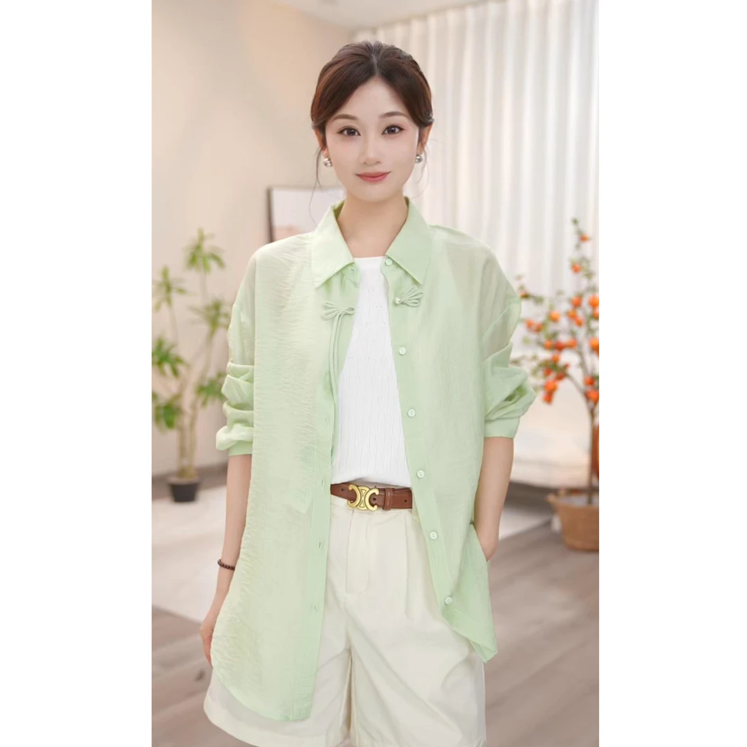 【尤莱特】茵曼莱赛尔天丝凉感防晒衬衫女通勤气质中式盘扣薄款衬衣