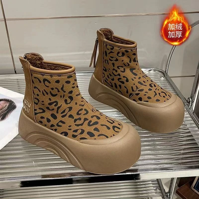 松糕厚底雪地靴女2024新款冬季防水短筒增高棉鞋保暖加绒面包鞋子
