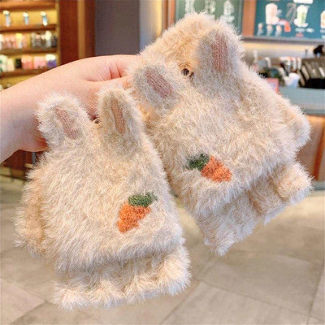 儿童写字手套翻盖增厚冬季五指小学初中学生成人露指半截包暖韩版