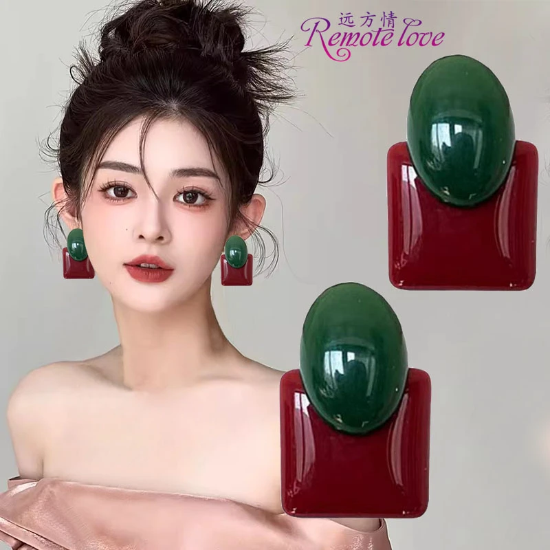 remote love/远方情 合金亚克力耳饰 时髦港风复古撞色耳环E2066