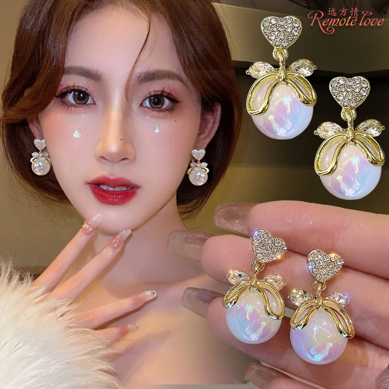 remote love/远方情 锌合金仿珍珠耳饰 甜美 蝴蝶结珠珠耳环E1464