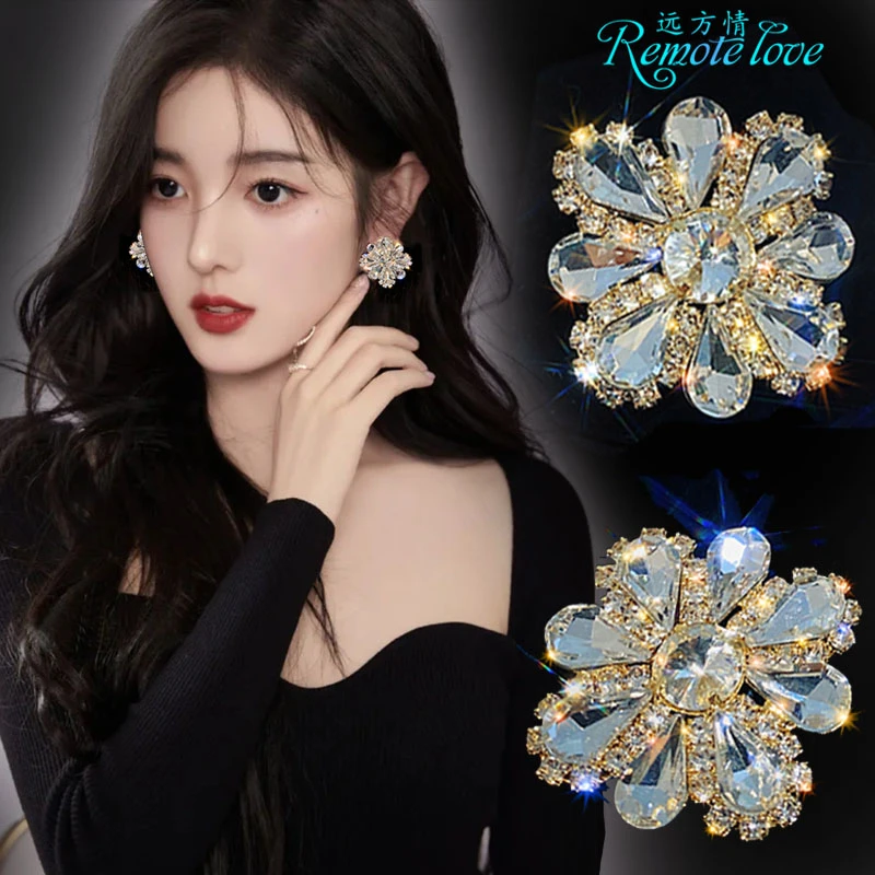 remote love/远方情 锌合金仿水晶耳饰 奢华仿水晶花朵耳钉E1486