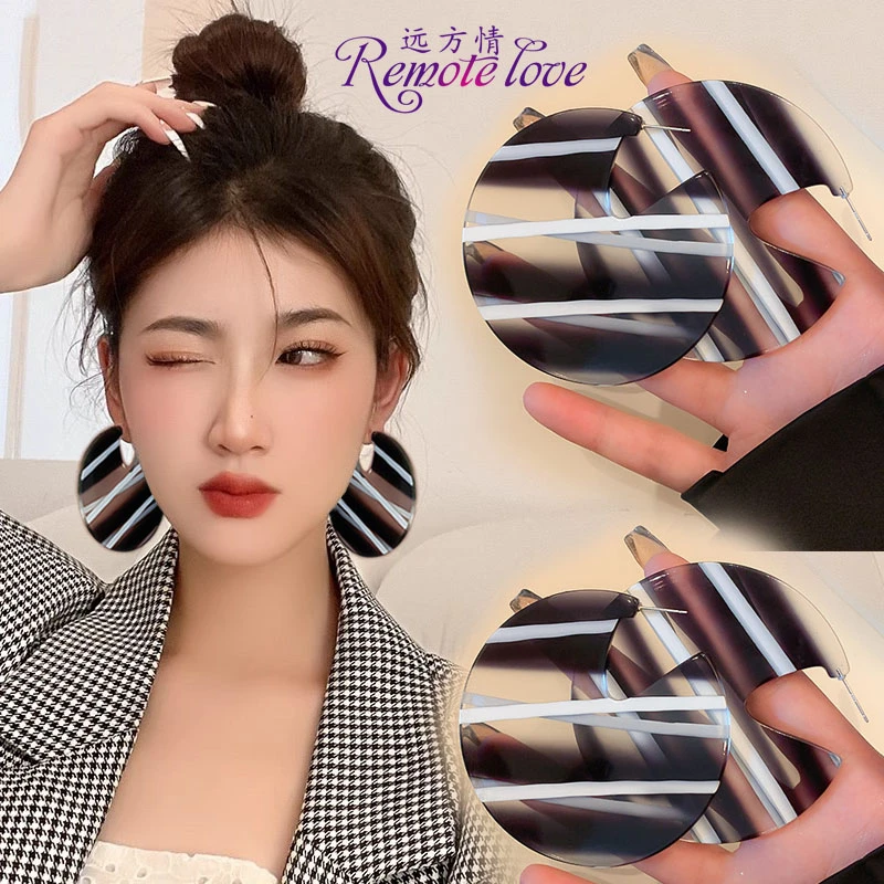 remote love/远方情 合金亚克力耳饰 夸张气质条纹耳环女E1752
