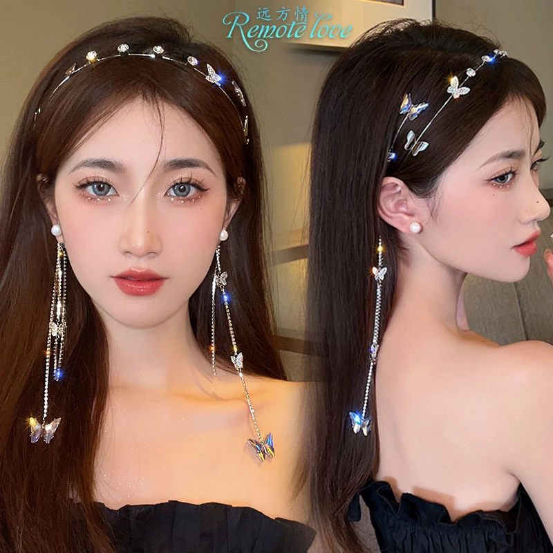 remote love/远方情 新款闪钻蝴蝶流苏发箍T1486