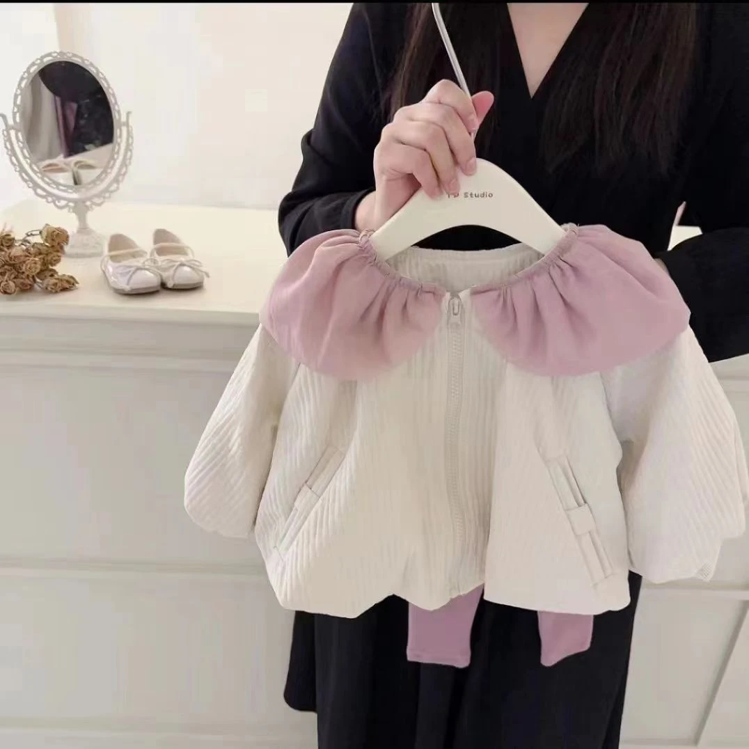 春季女童外套2025新款娃娃领可爱上衣春秋女宝衣服宽松休闲上衣