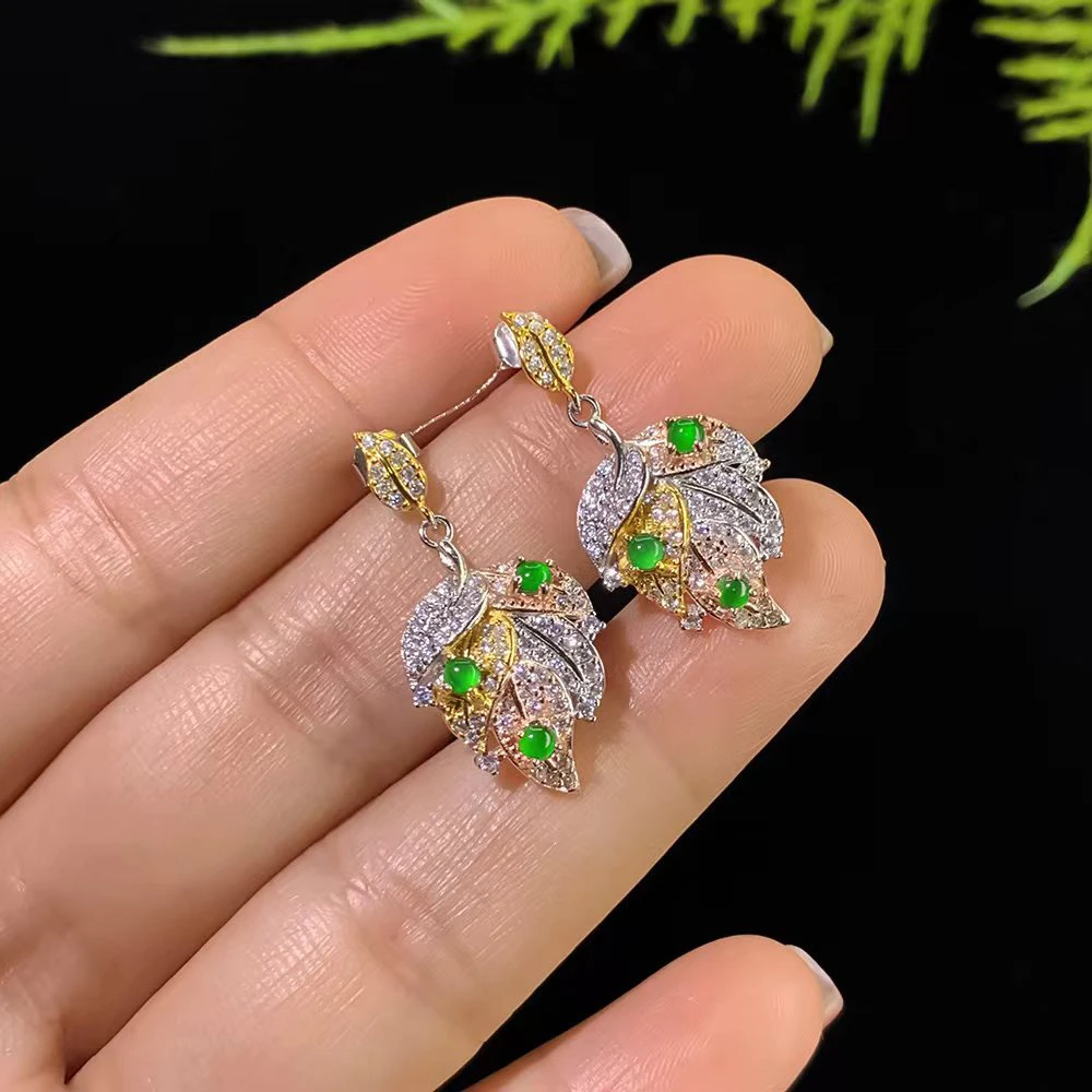 天然翡翠A货树叶耳坠23256多样性发其一