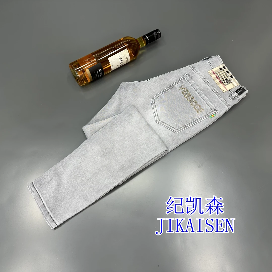 668夏季水洗舒适透气浅灰时尚百搭修身小直筒男装牛仔裤